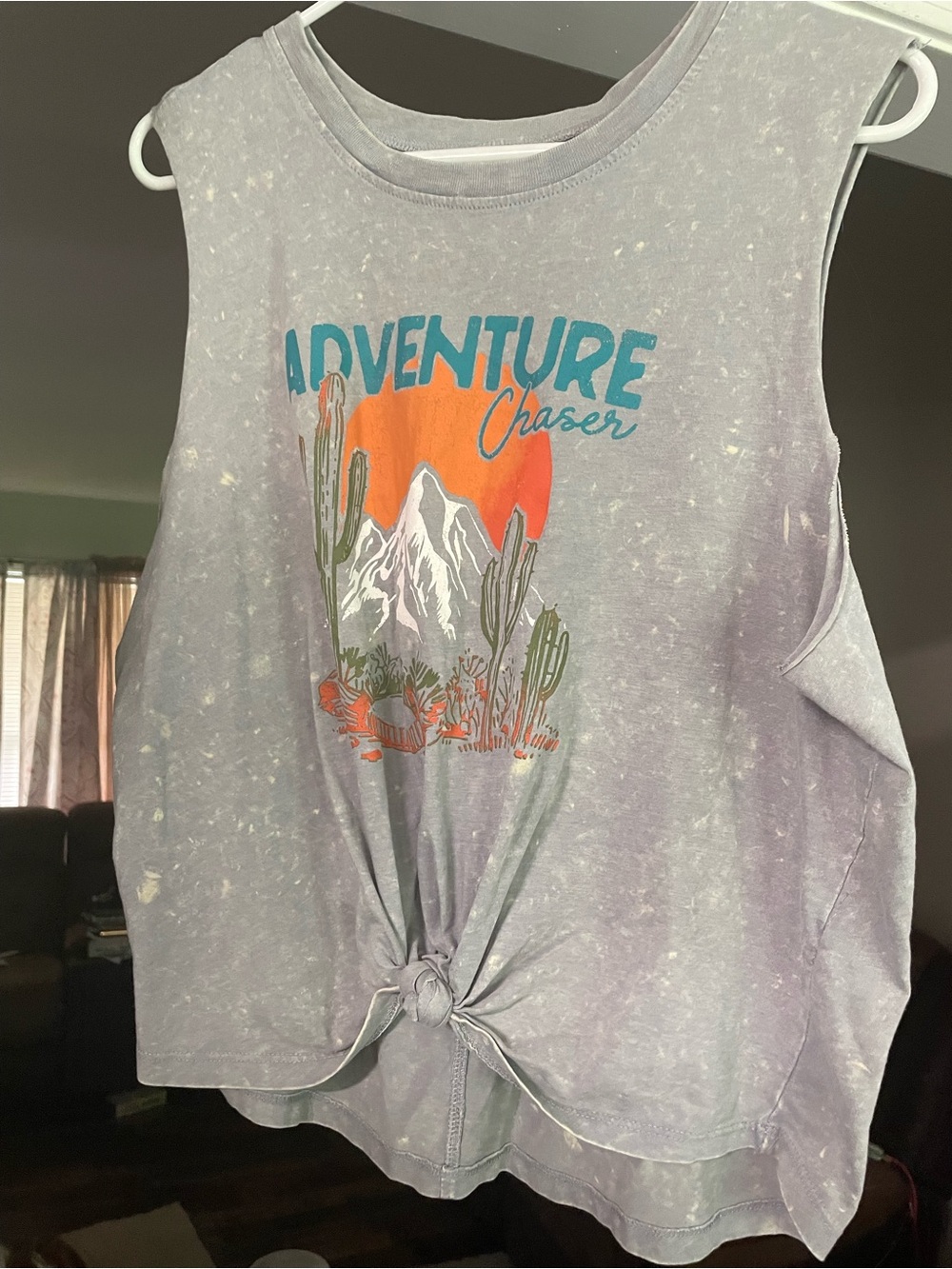 rebels  Grey Adventure Chaser" Tie-Front Crop Tank with Orange Graphic